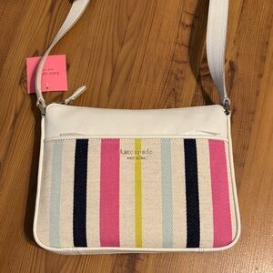 Kate Spade Striped Crossbody Bag in White, Pink, and Blue